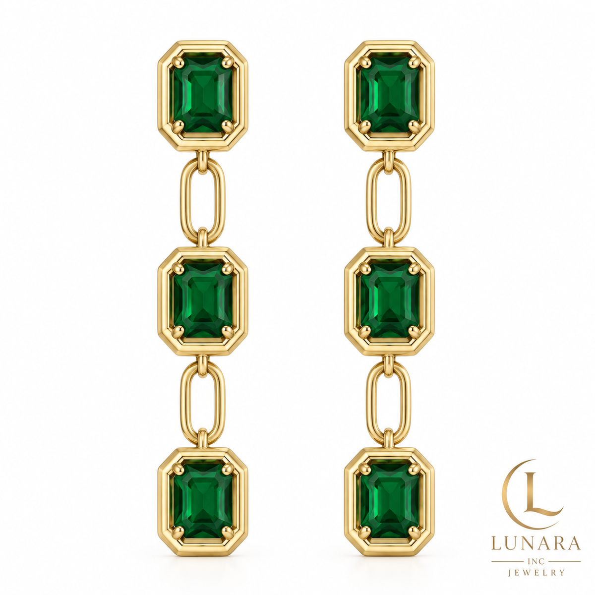 Emerald Green Triple-Stone Drop Earrings