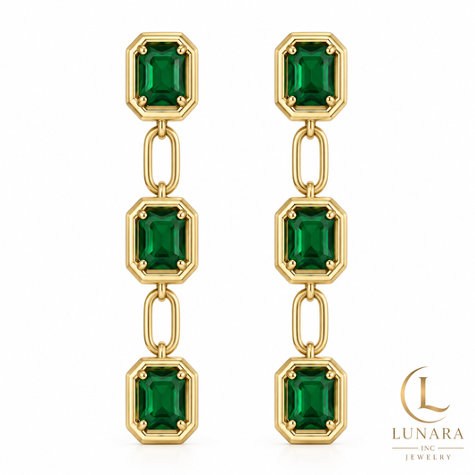 Emerald Green Triple-Stone Drop Earrings