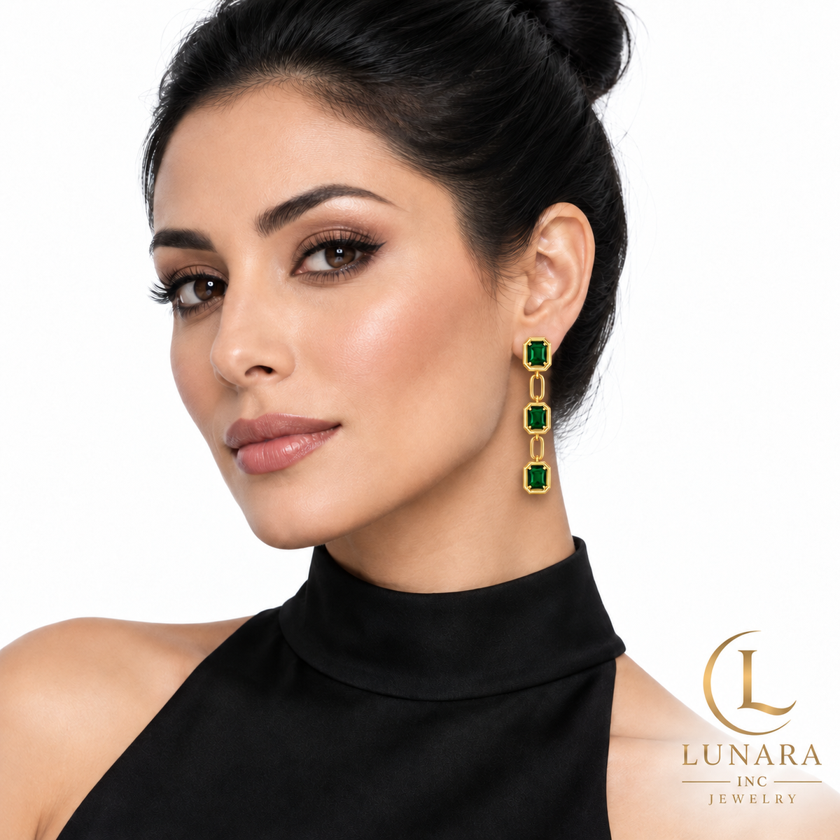 Emerald Green Triple-Stone Drop Earrings