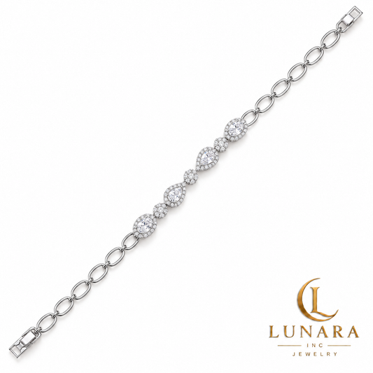 Silver Halo Sparkle Oval-Link Bracelet