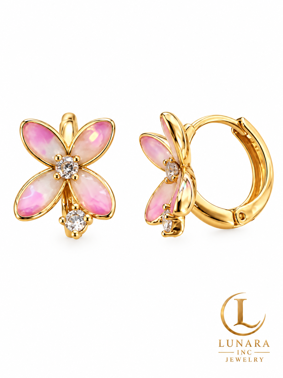Pink Blossom Huggie Earrings — Two Floral Styles
