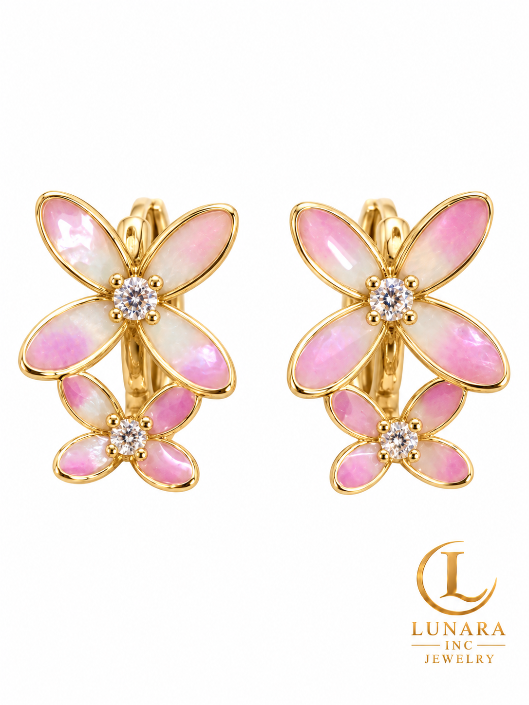 Pink Blossom Huggie Earrings — Two Floral Styles
