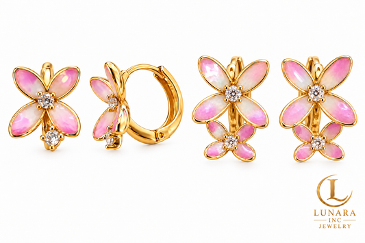 Pink Blossom Huggie Earrings — Two Floral Styles