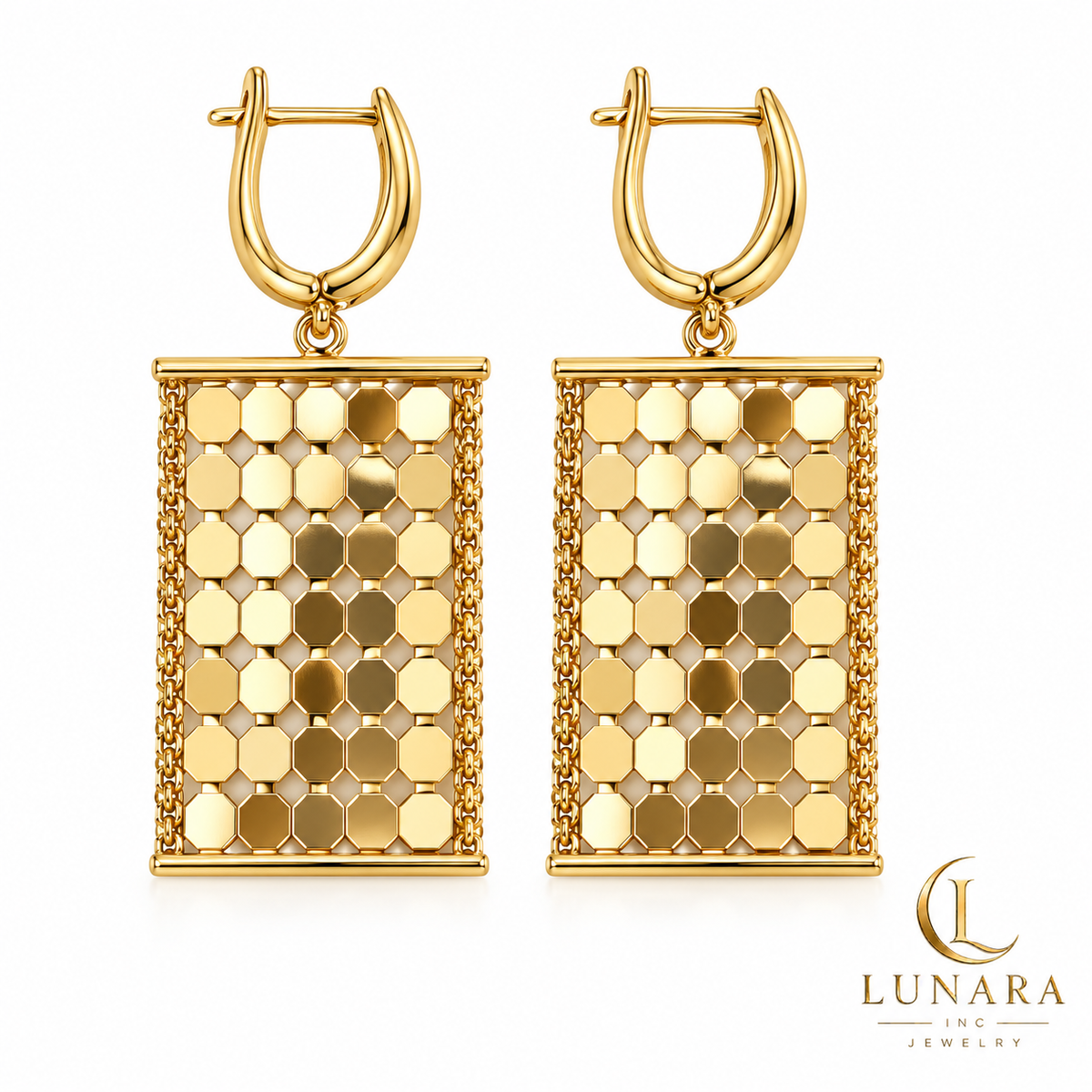 Golden Mosaic Rectangular Drop Earrings