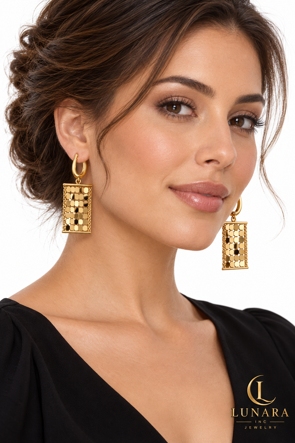 Golden Mosaic Rectangular Drop Earrings