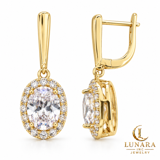 Oval Halo Crystal Drop Earrings