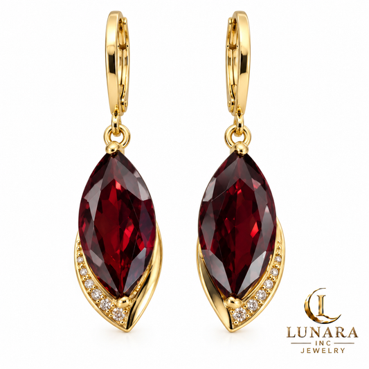 Burgundy Marquise Crystal Drop Earrings