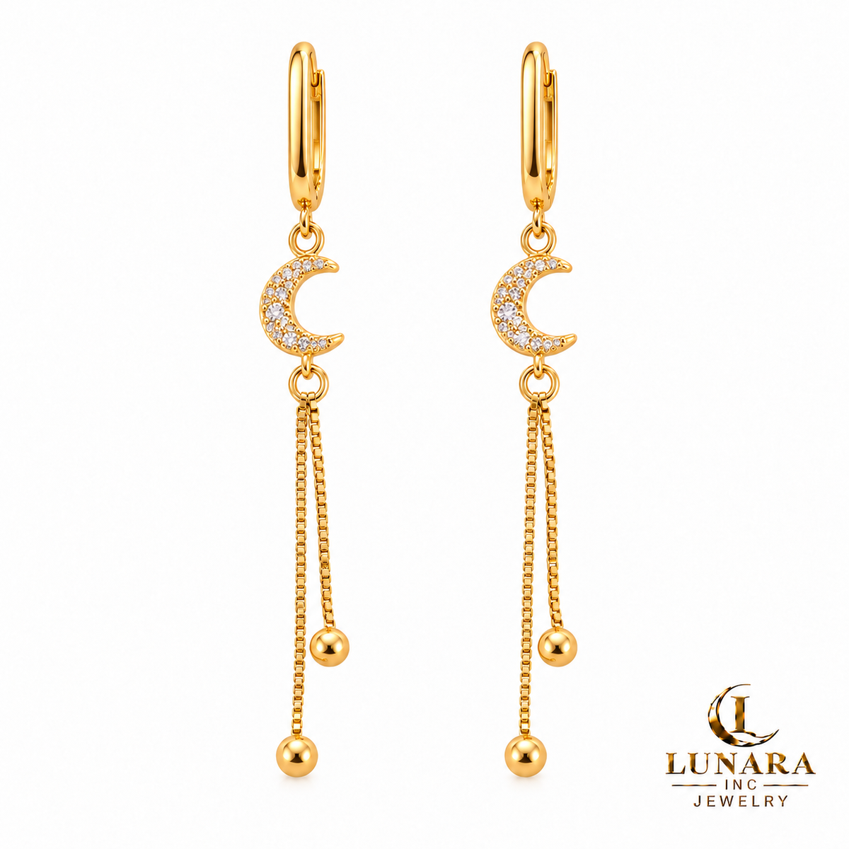 Moon & Blossom Chain Drop Earrings
