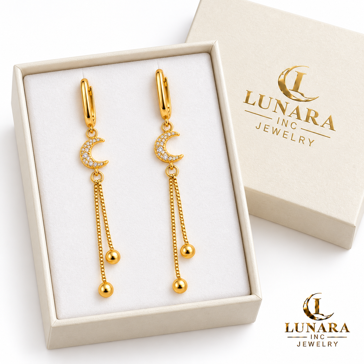 Moon & Blossom Chain Drop Earrings