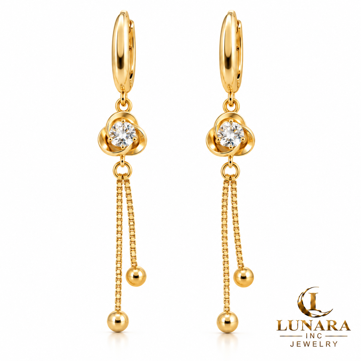 Moon & Blossom Chain Drop Earrings