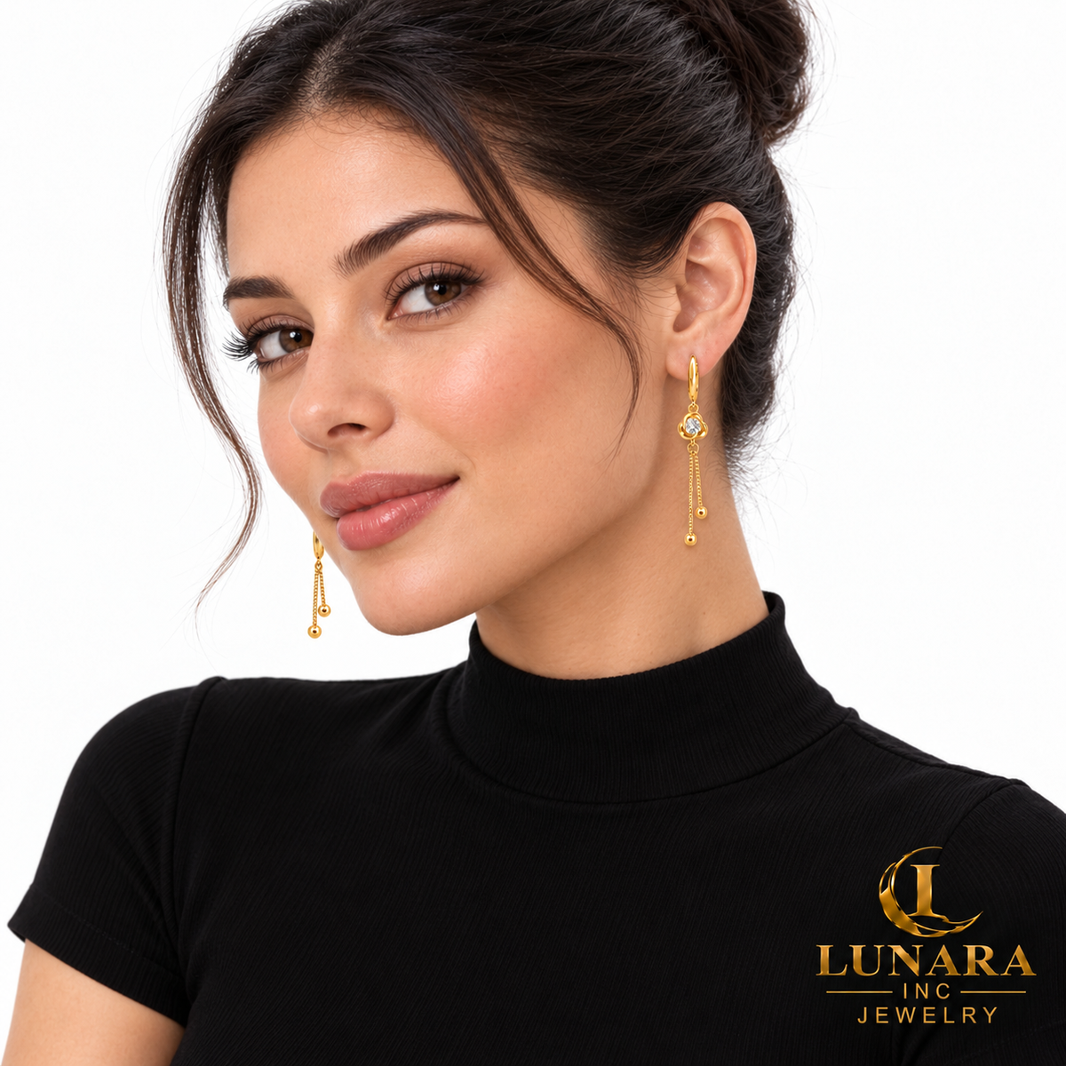 Moon & Blossom Chain Drop Earrings