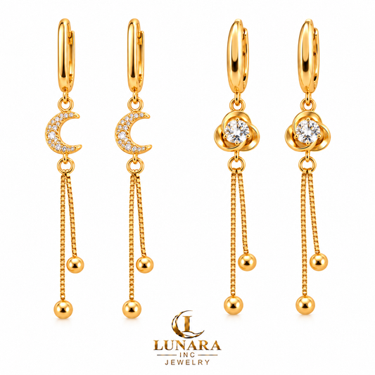 Moon & Blossom Chain Drop Earrings