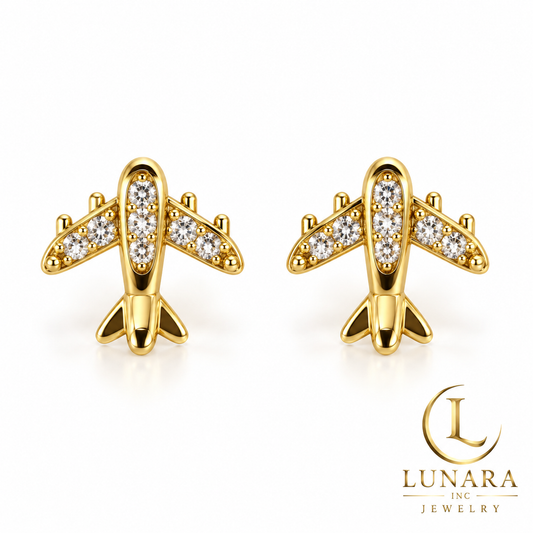Tiny Wings Crystal Airplane Stud Earrings