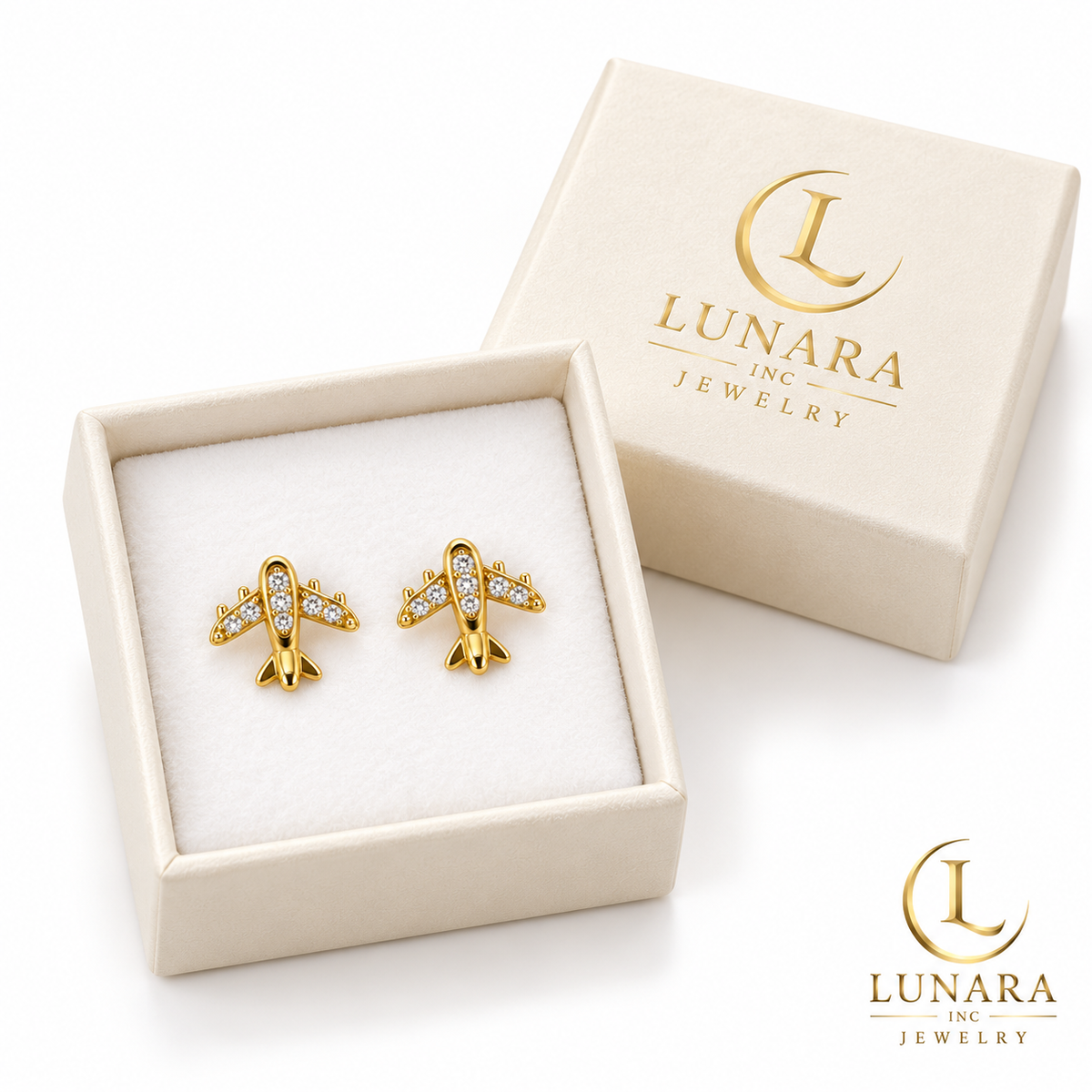 Tiny Wings Crystal Airplane Stud Earrings