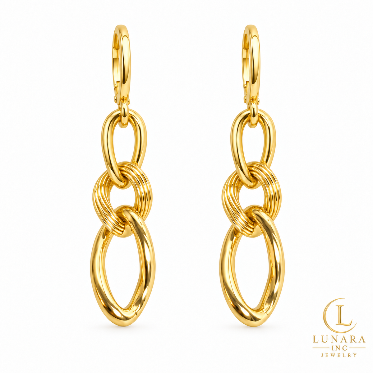 Golden Twist Link Drop Earrings