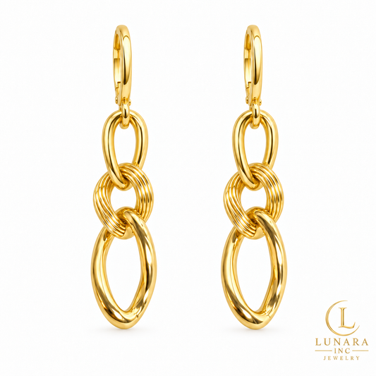 Golden Twist Link Drop Earrings