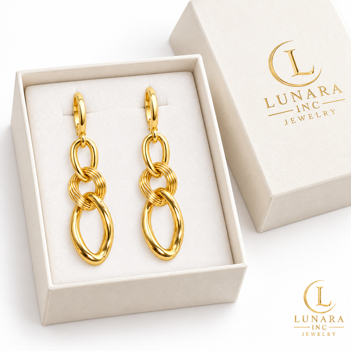 Golden Twist Link Drop Earrings