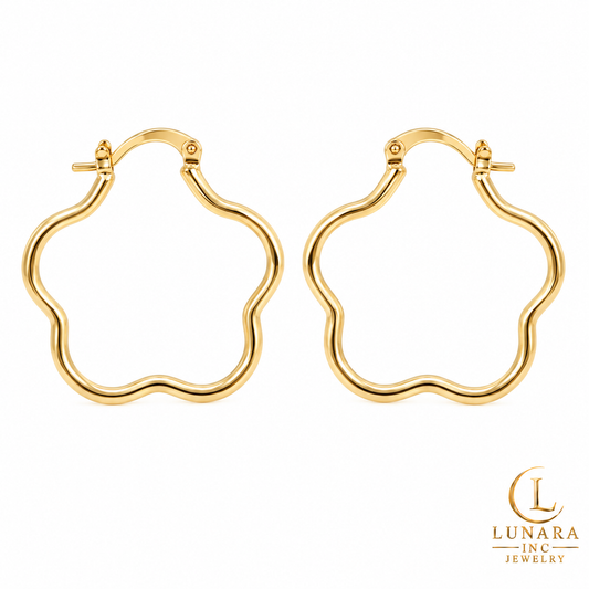 Golden Blossom Flower Hoop Earrings