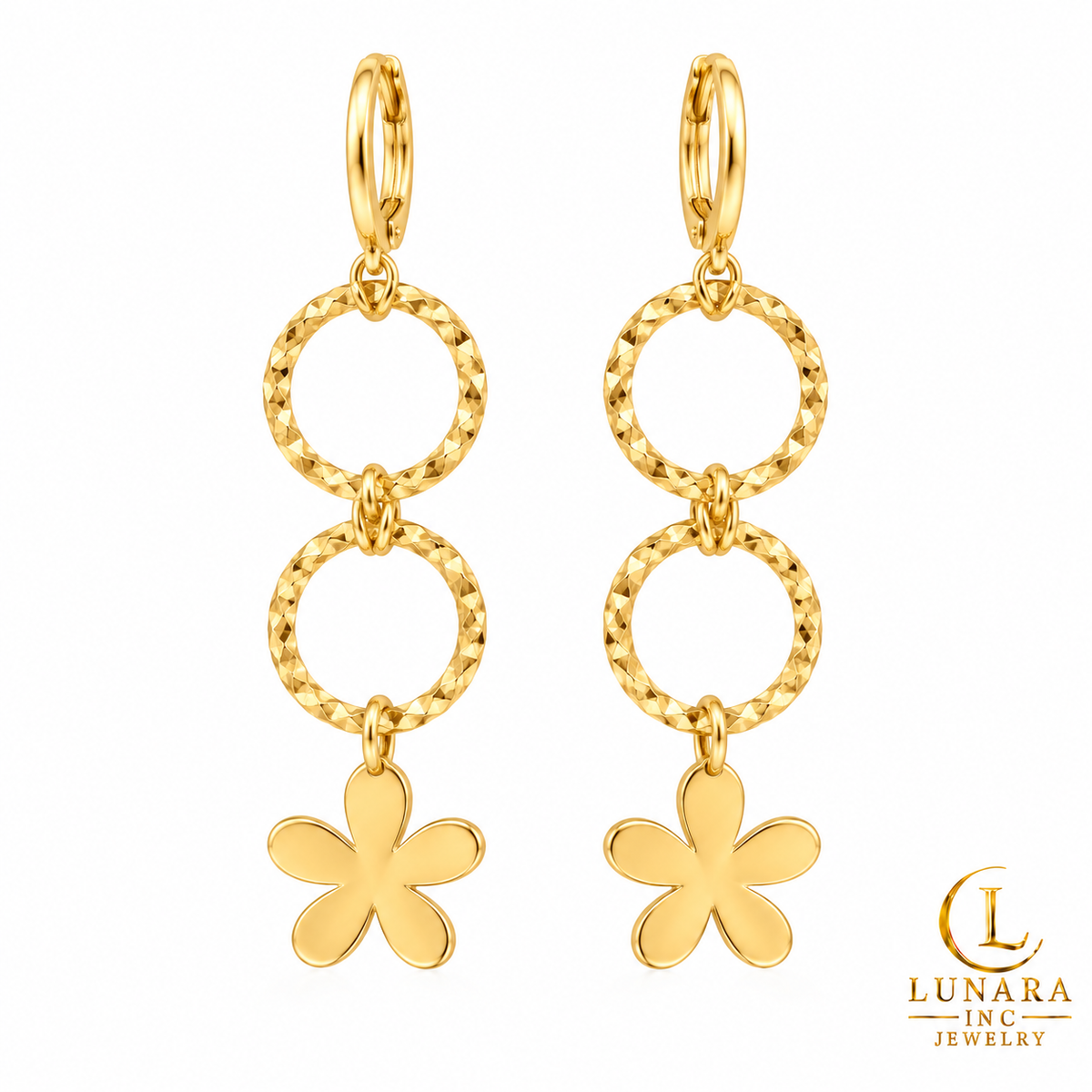 Golden Bloom Double-Ring Earrings — Long & Short Styles
