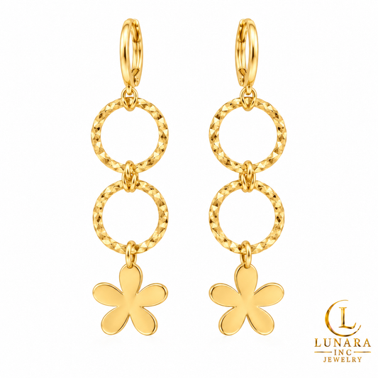 Golden Bloom Double-Ring Earrings — Long & Short Styles