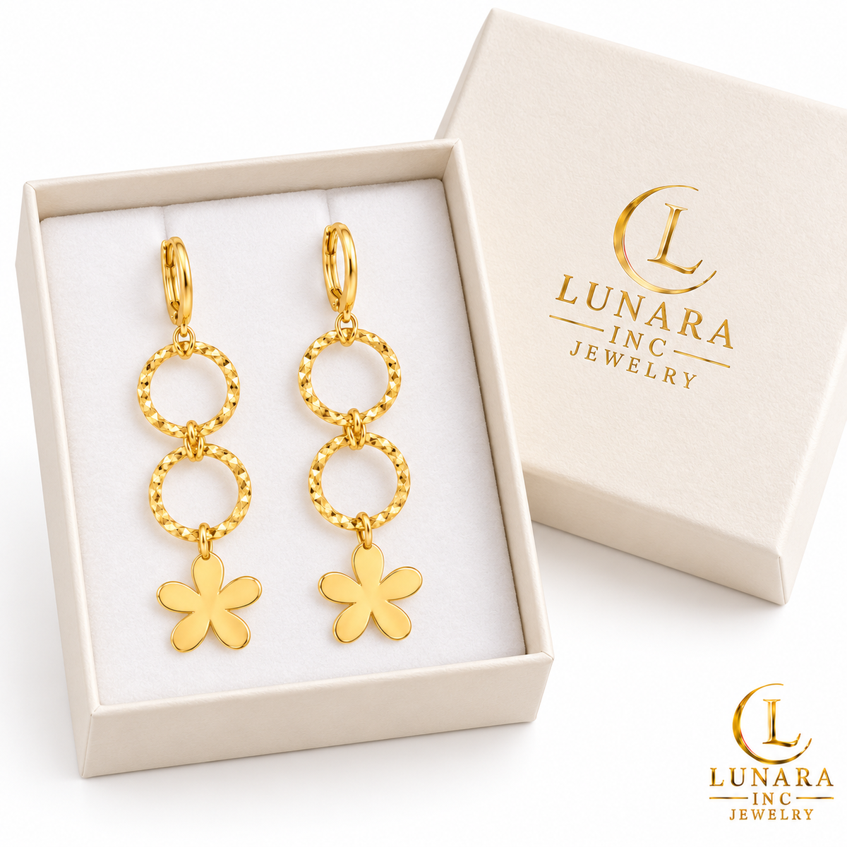 Golden Bloom Double-Ring Earrings — Long & Short Styles