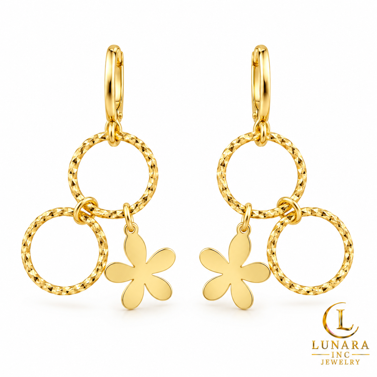 Golden Bloom Double-Ring Earrings — Long & Short Styles