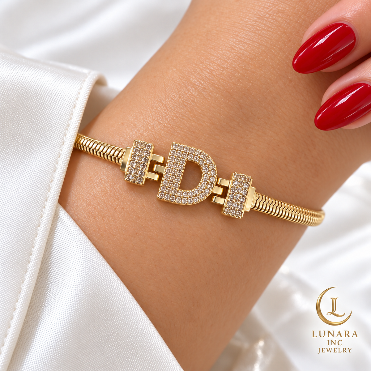Sparkling Initial Snake Chain Bracelet