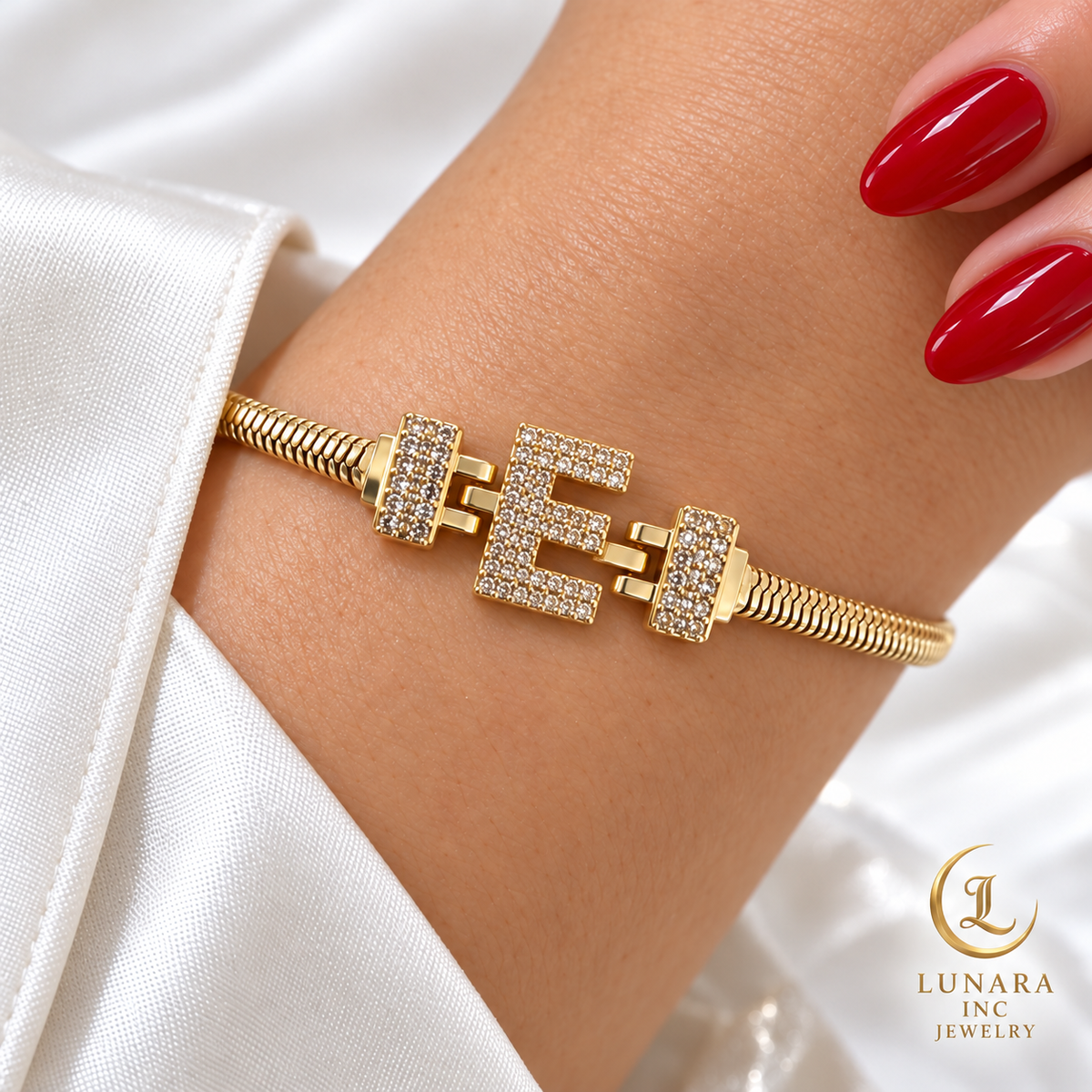 Sparkling Initial Snake Chain Bracelet
