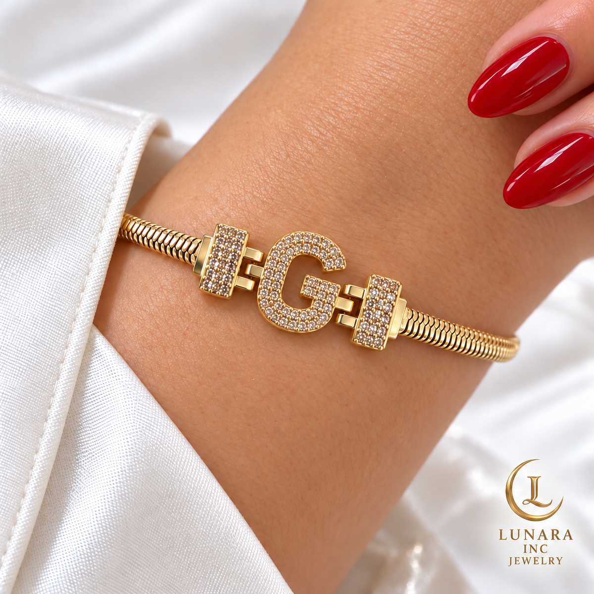 Sparkling Initial Snake Chain Bracelet