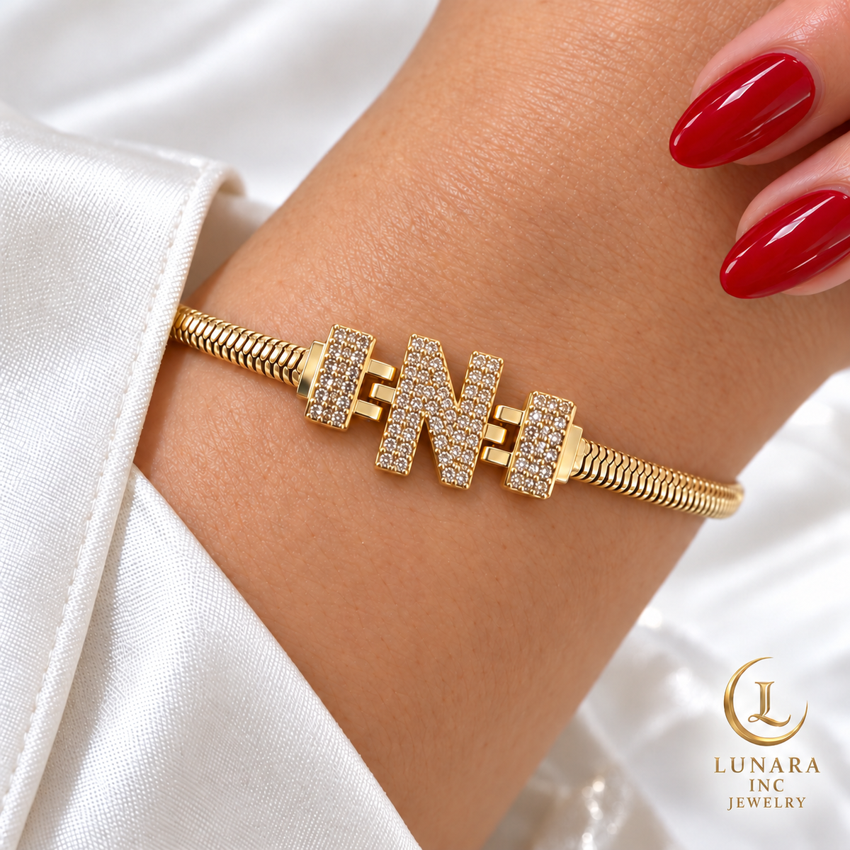 Sparkling Initial Snake Chain Bracelet