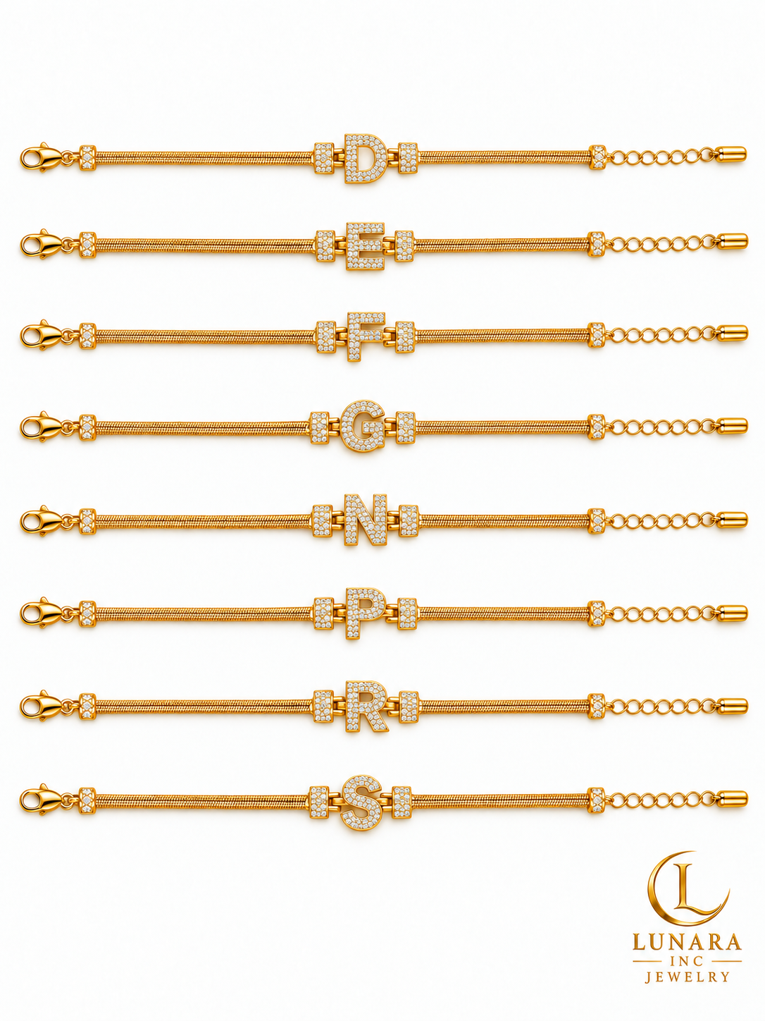 Sparkling Initial Snake Chain Bracelet