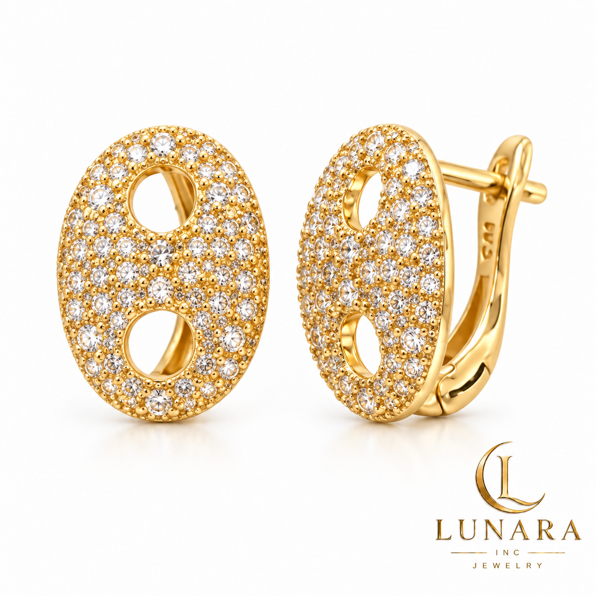 Oval Pavé Huggie Earrings — Gold Tone