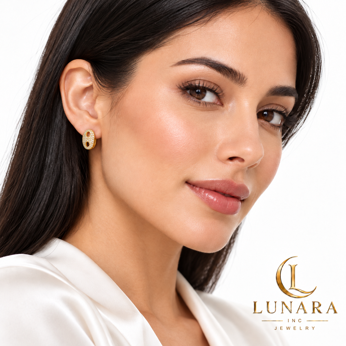 Oval Pavé Huggie Earrings — Gold Tone
