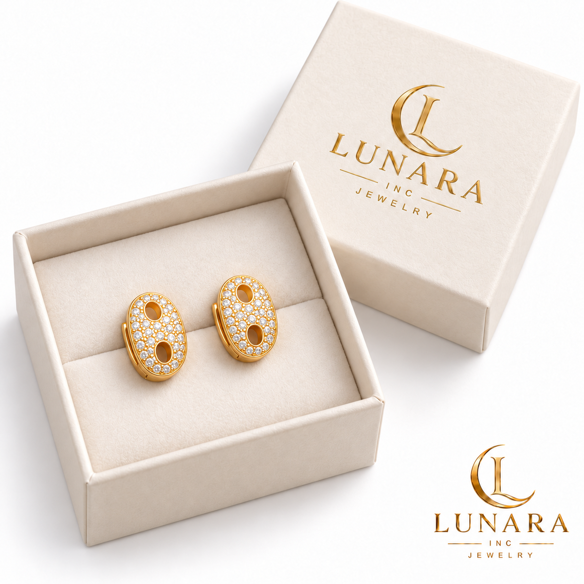Oval Pavé Huggie Earrings — Gold Tone