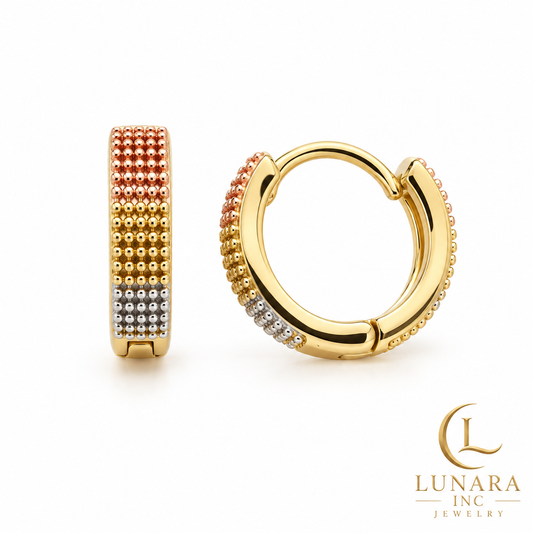 Tri-Color Beaded Huggie Earrings