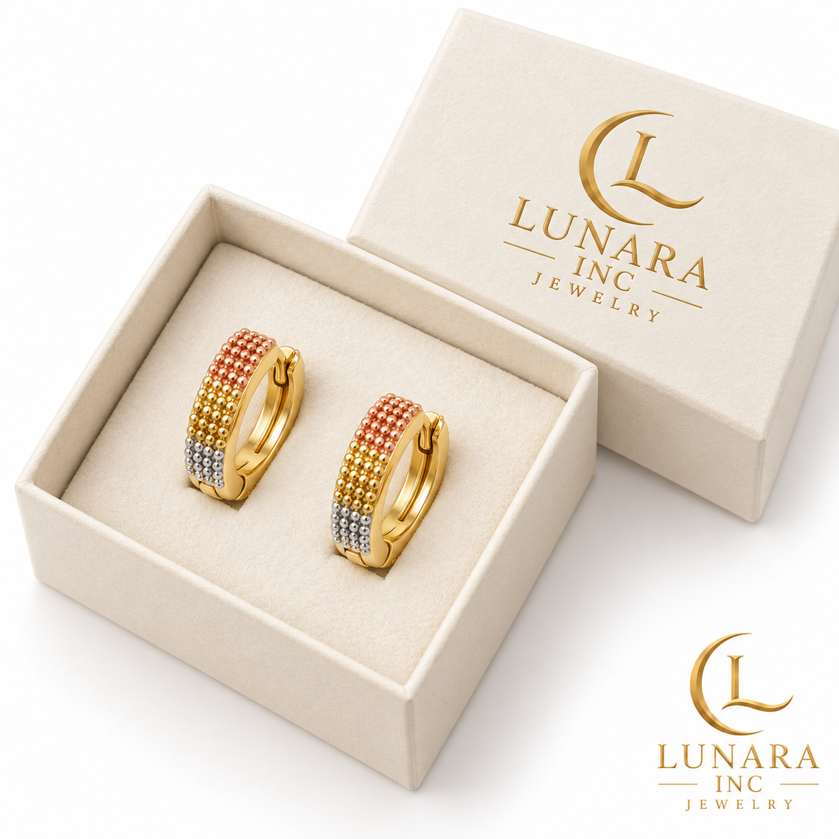 Tri-Color Beaded Huggie Earrings