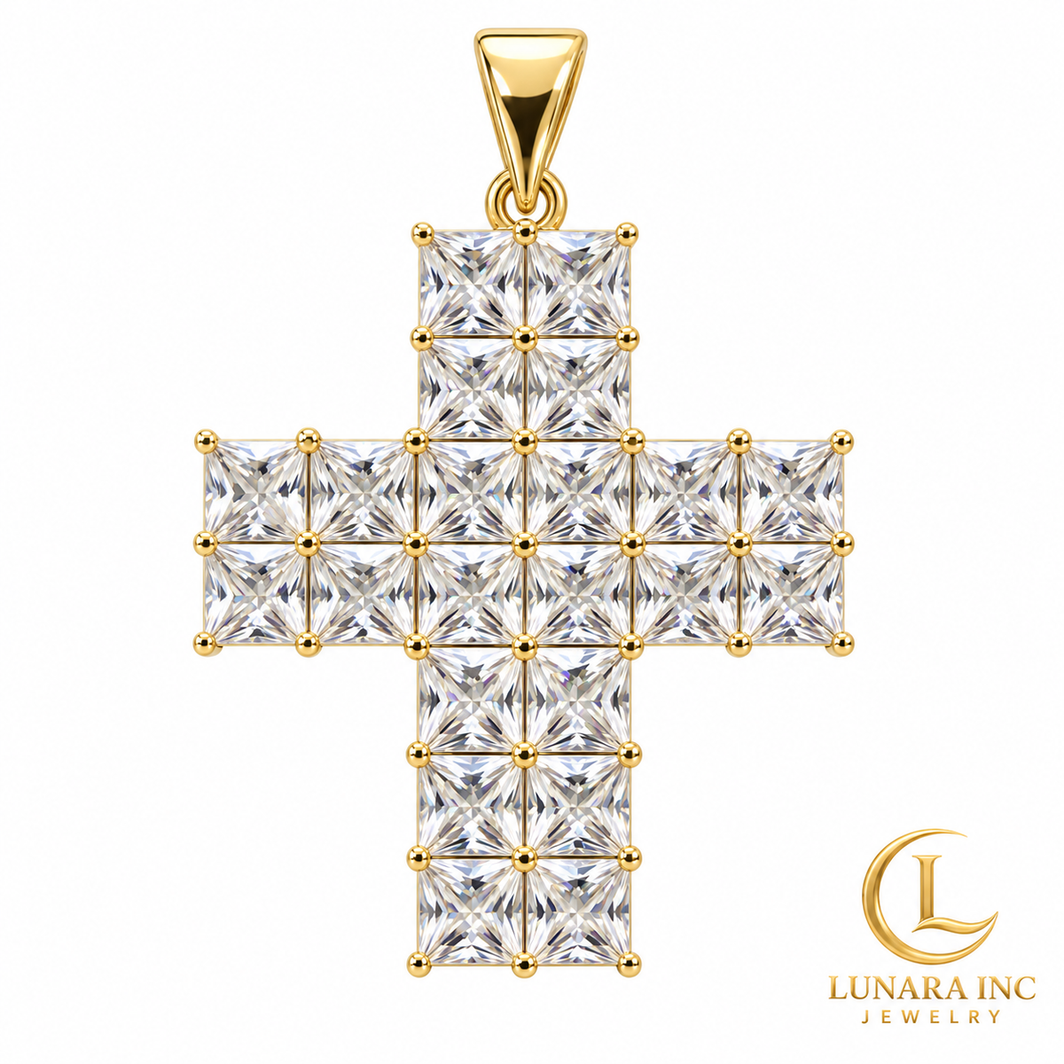 Princess-Cut Cross Pendant — Gold Tone
