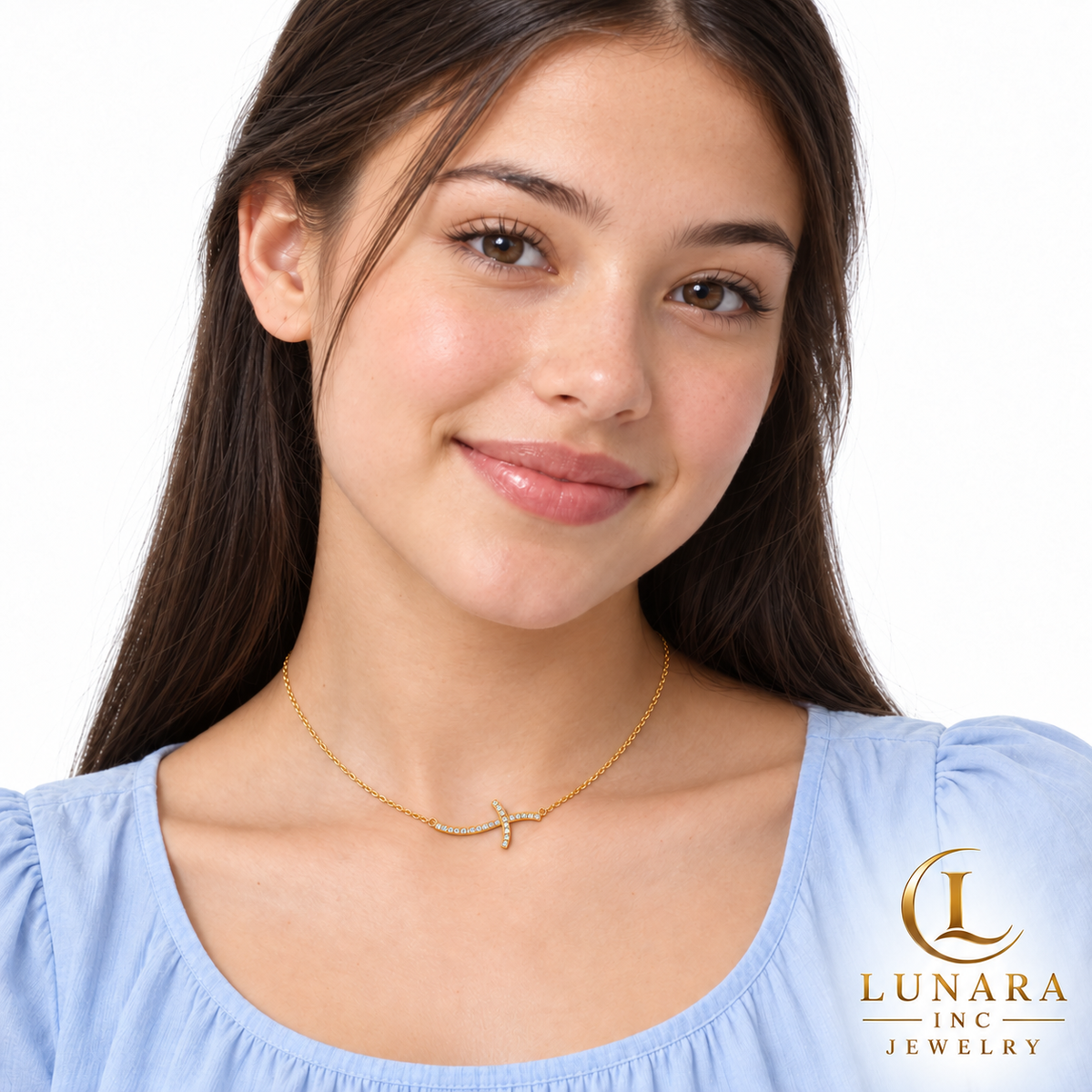 Curved Sideways Cross Chain with Cubic Zirconia