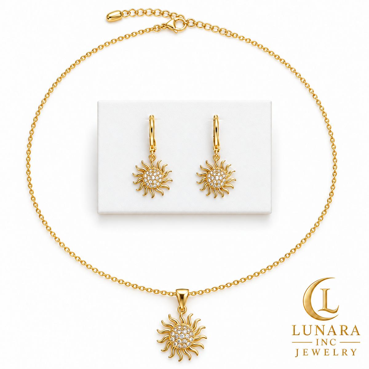 Radiant Sun Huggie Earrings & Pendant Chain Set