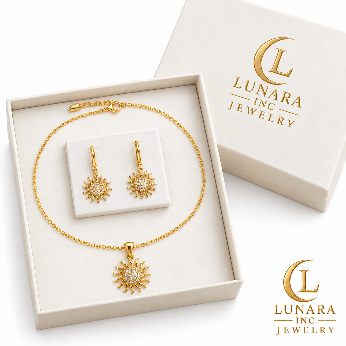 Radiant Sun Huggie Earrings & Pendant Chain Set