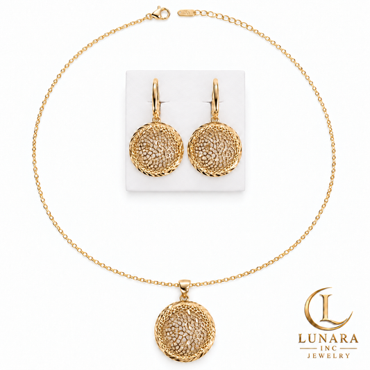 Golden Lace Filigree Chain & Huggie Earring Set