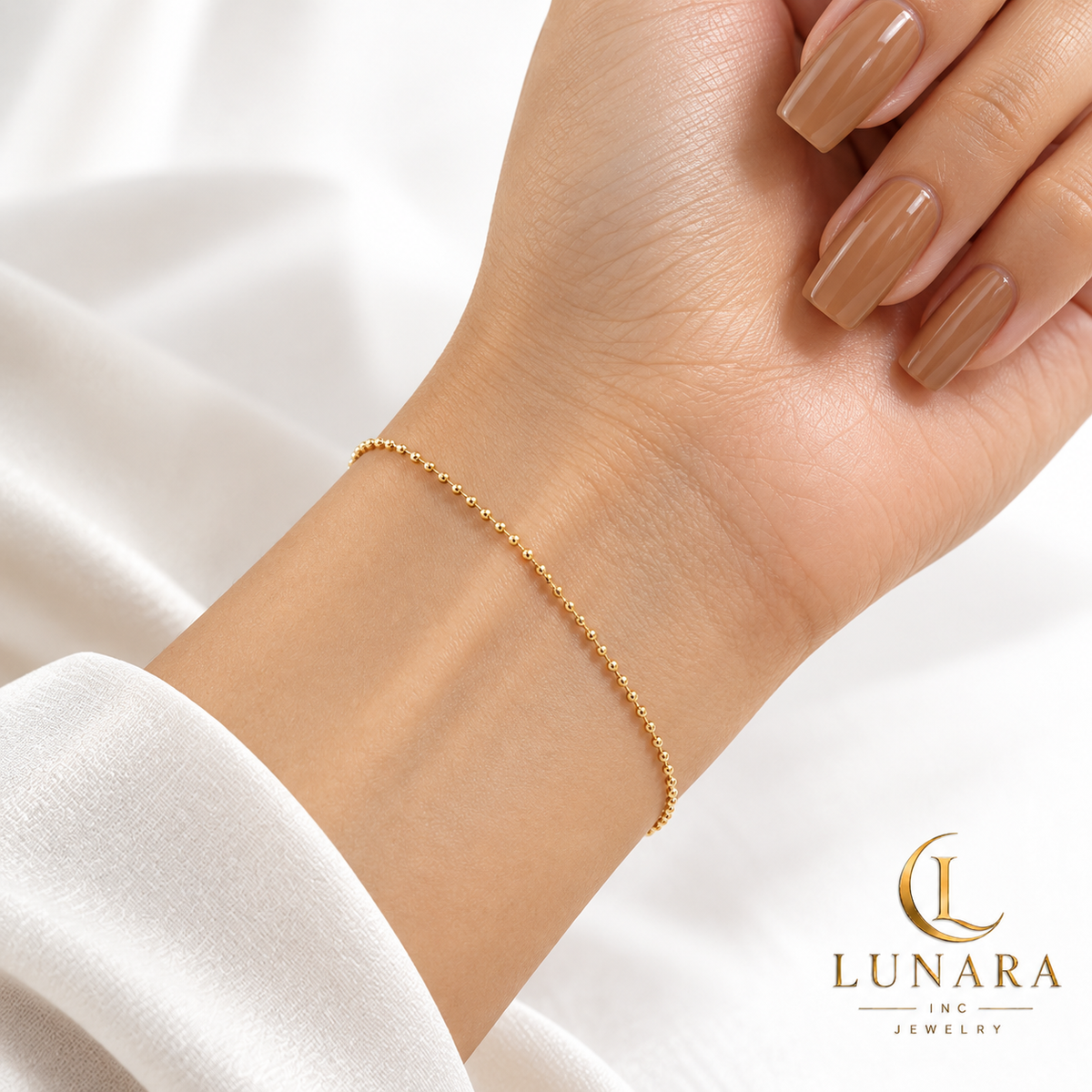 Lunara Delicate Gold-Tone Ball Chain Bracelet