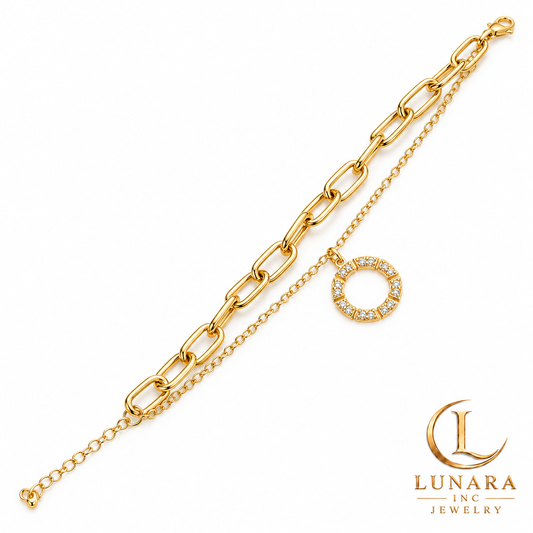 Layered Circle Charm Paperclip Bracelet
