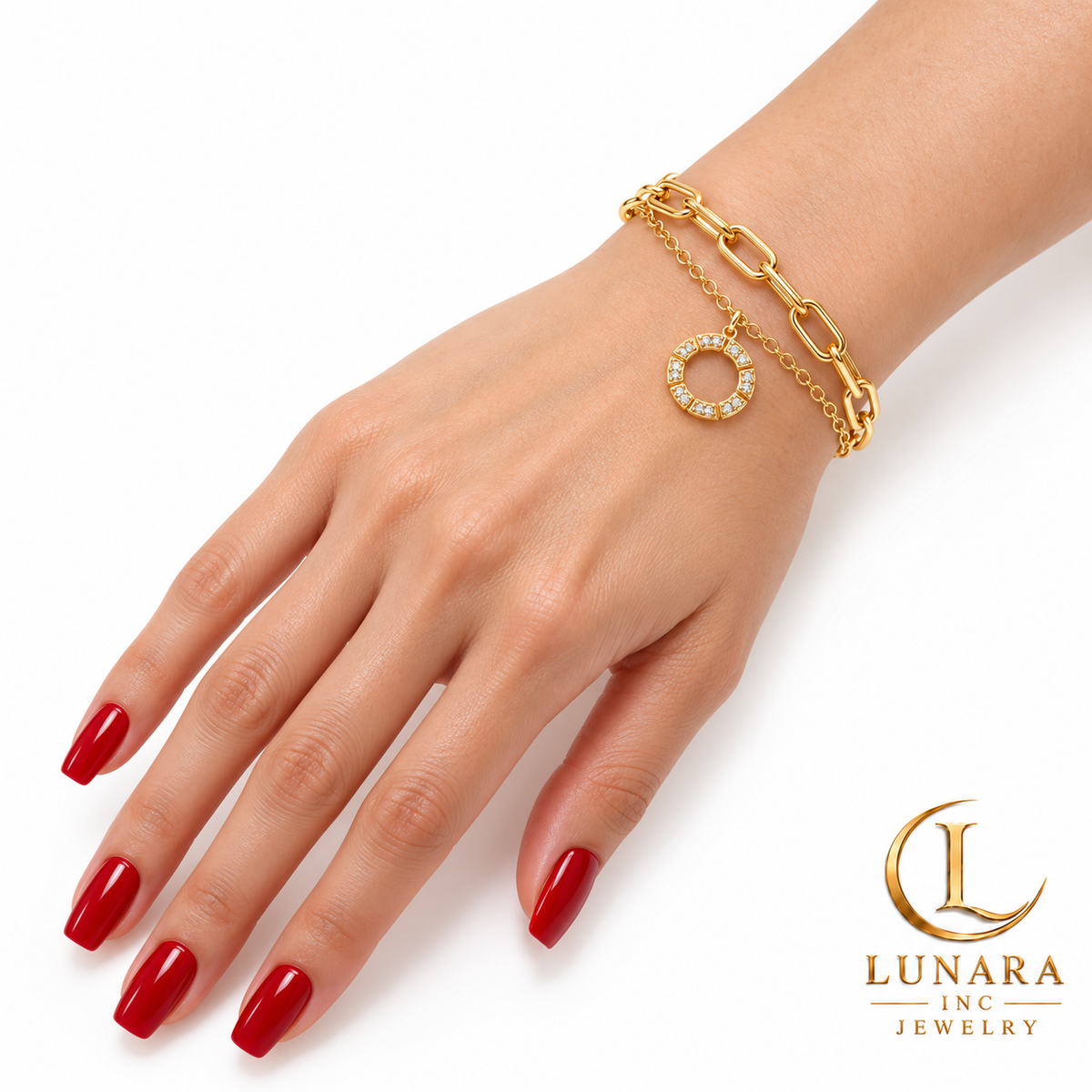 Layered Circle Charm Paperclip Bracelet