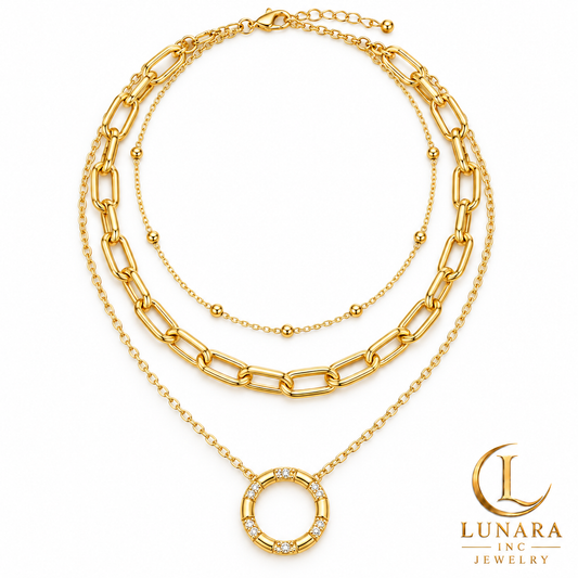 Layered Paperclip Circle Pendant Necklace