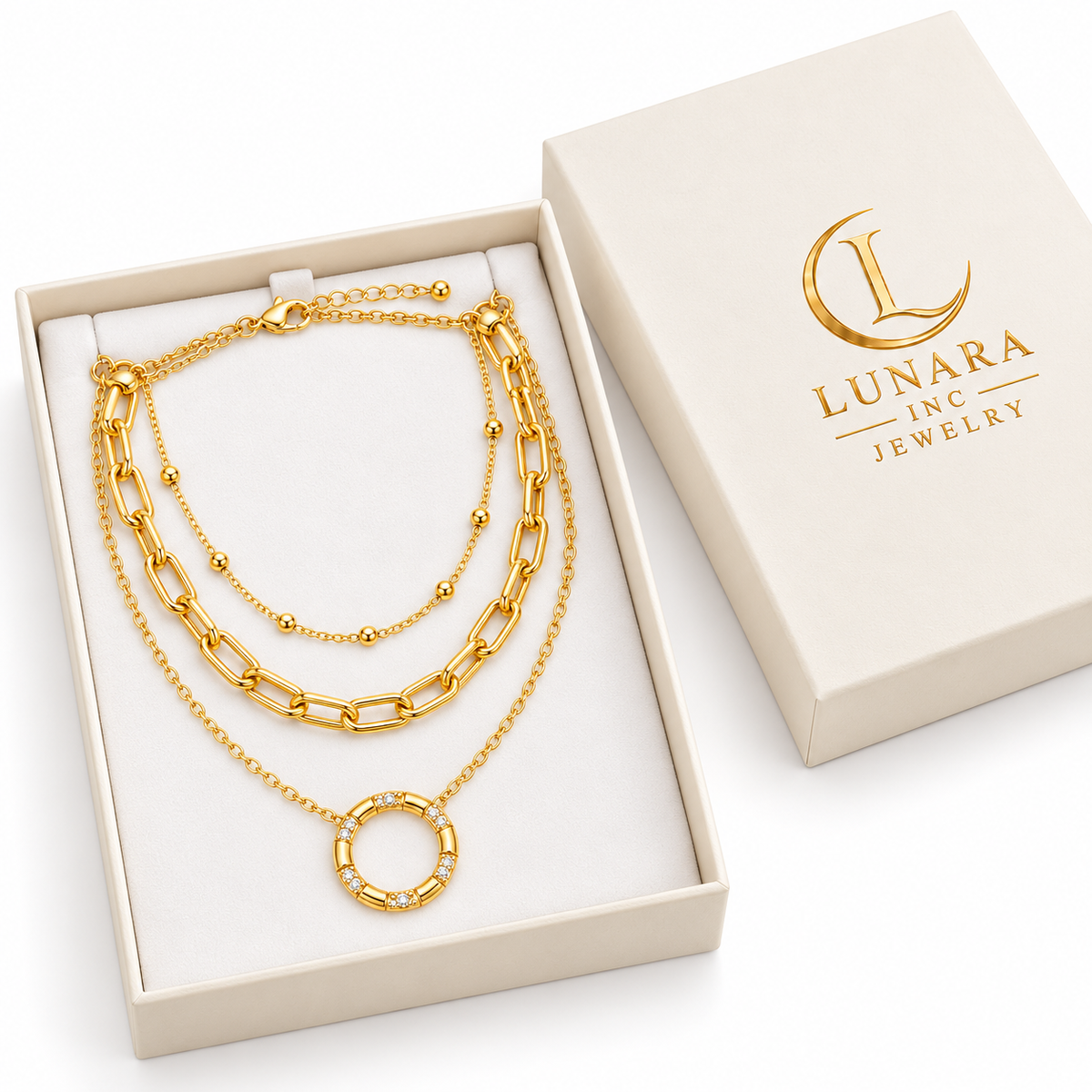 Layered Paperclip Circle Pendant Necklace