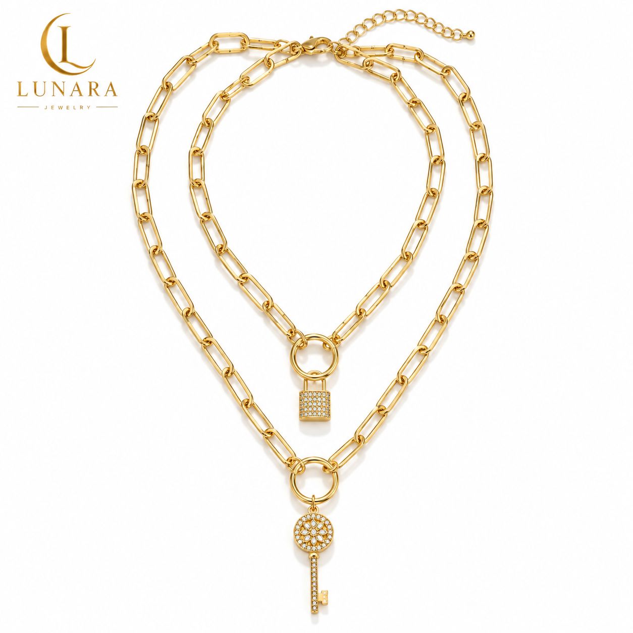 Lunara Lock & Key Layered Necklace