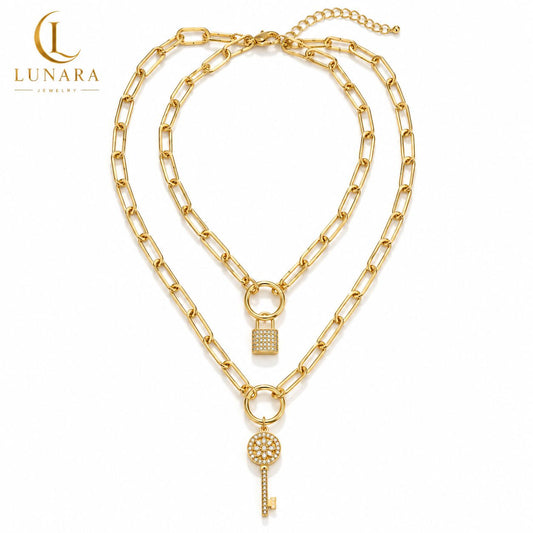 Lunara Lock & Key Layered Necklace