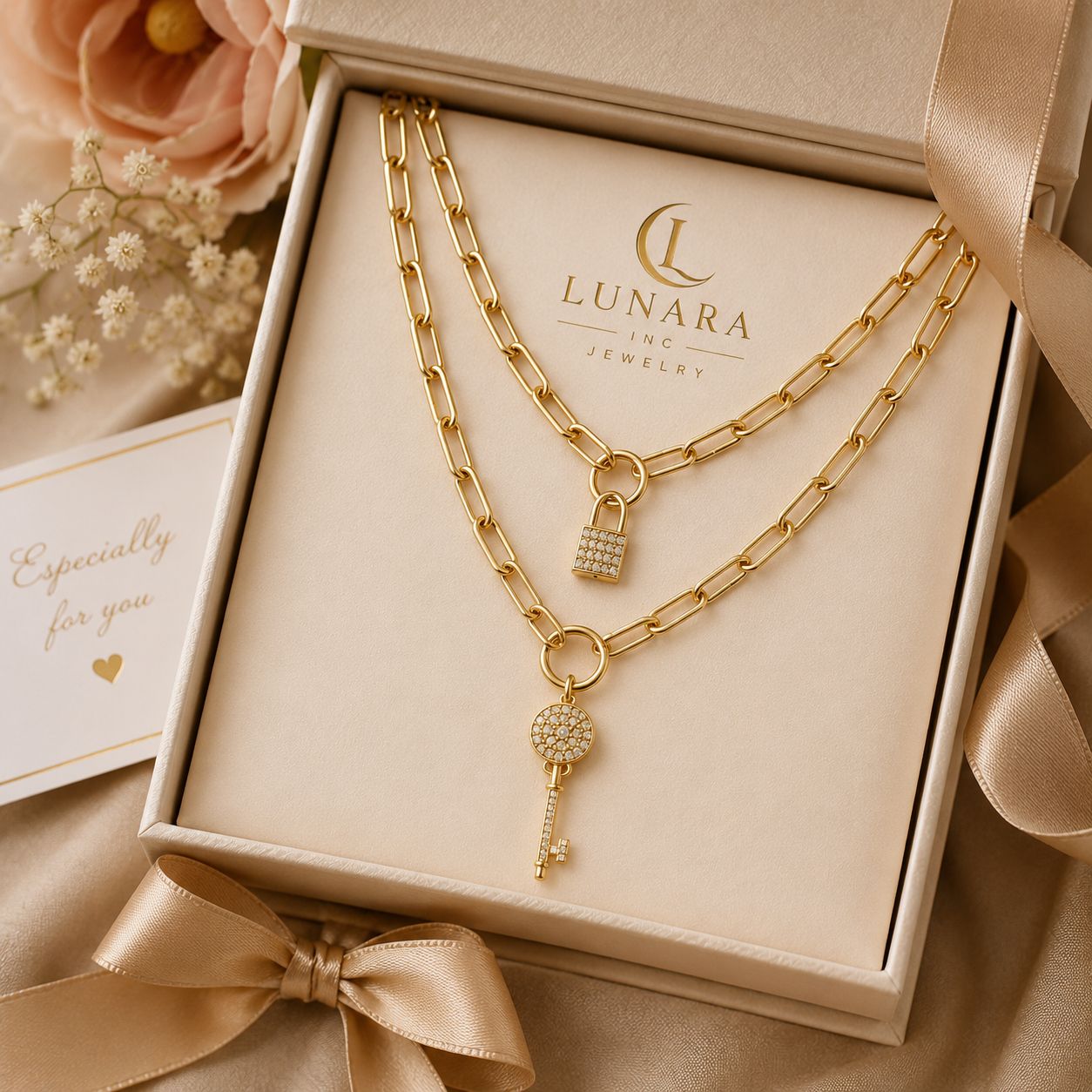 Lunara Lock & Key Layered Necklace