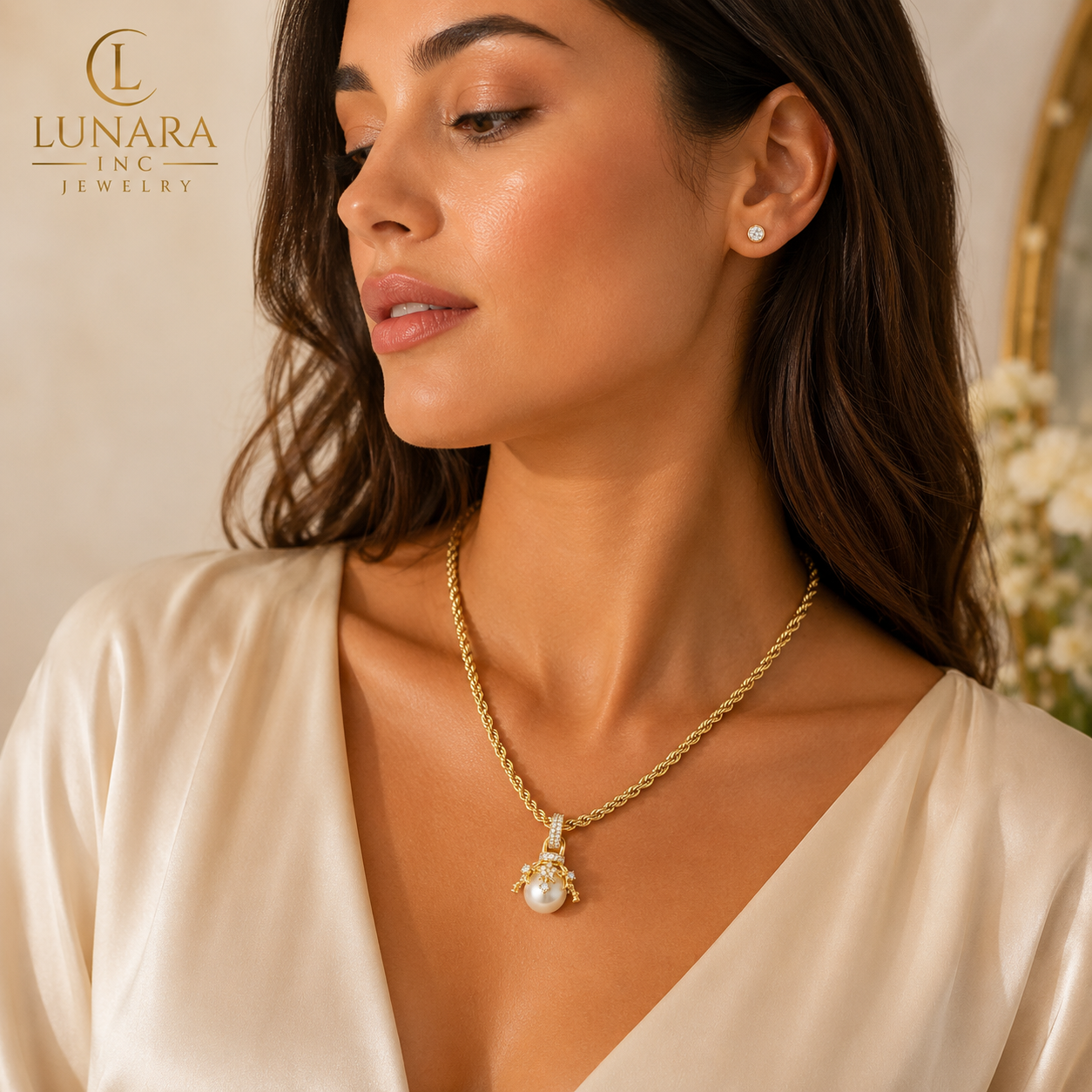 Lunara Pearl Rope Chain Necklace